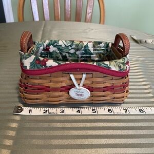 Longaberger Brown Woven Basket with Red Trim and Holly Liner
